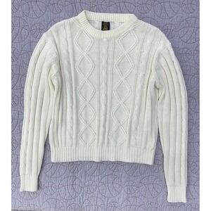 VTG 80s Sears Style Works Cable Knit Cream Sweater / Men's Size Large